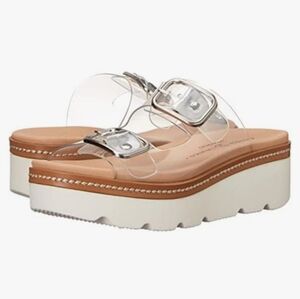 Chinese Laundry Surfs Up Beach Clear Straps Platform Sandals Silver Buckles Sz 9